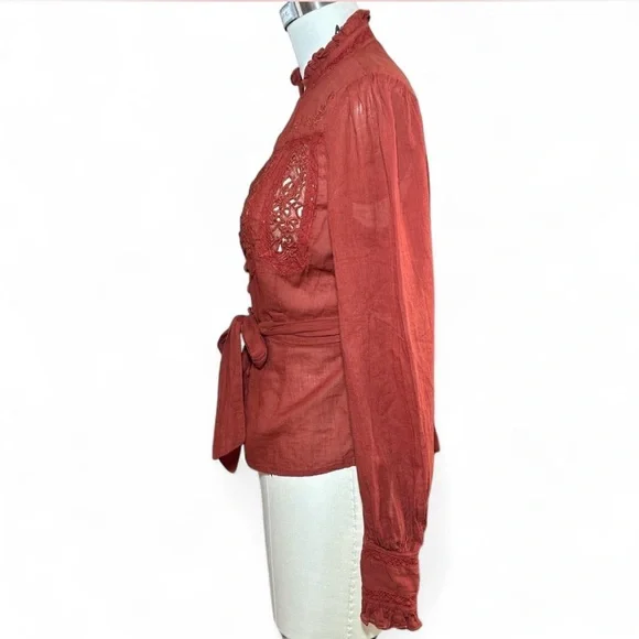 Free People Rust Lace Button-Up Blouse - Picture 4 of 7